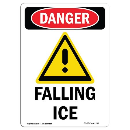 SIGNMISSION OSHA Danger Sign, Falling Ice, 14in X 10in Decal, 10" W, 14" H, Portrait, Falling Ice OS-DS-D-1014-V-1230